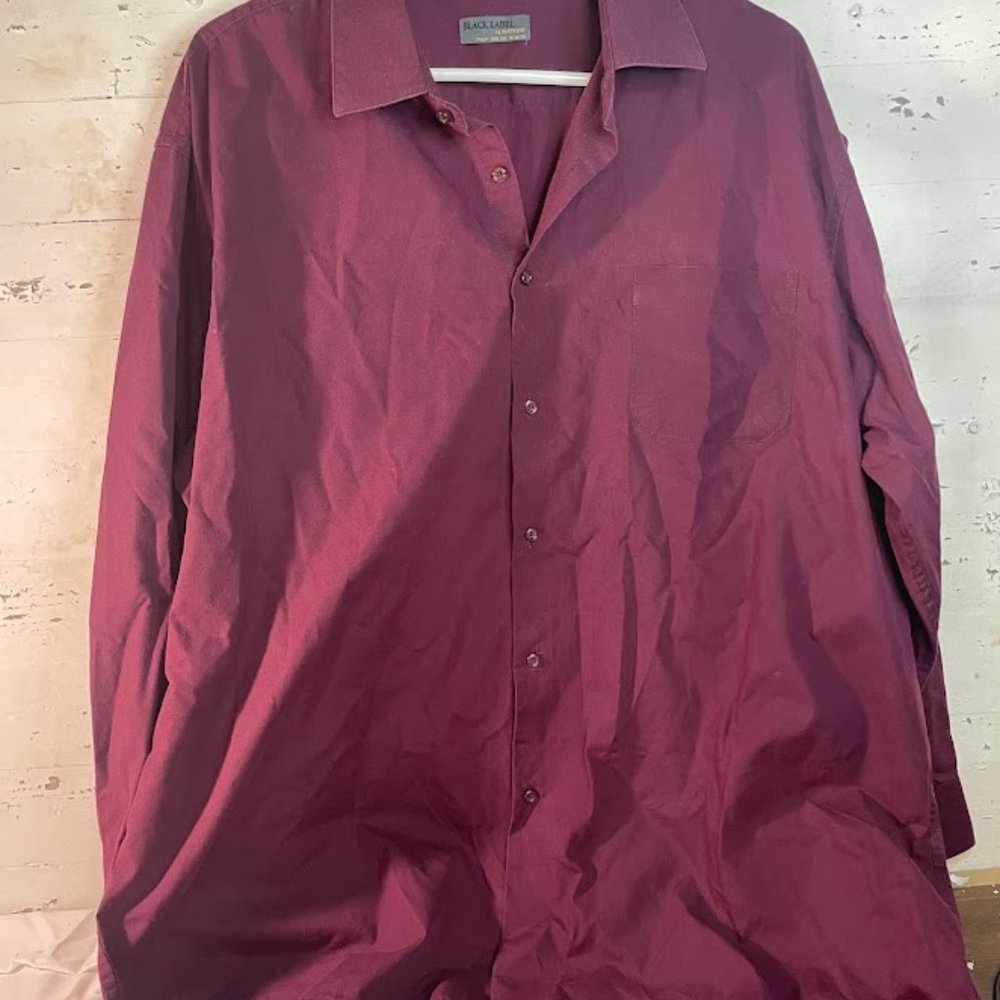 Black Label by Ruffini Button Up Shirt Mens 2XL Long Sleeve Solid Burgundy Color